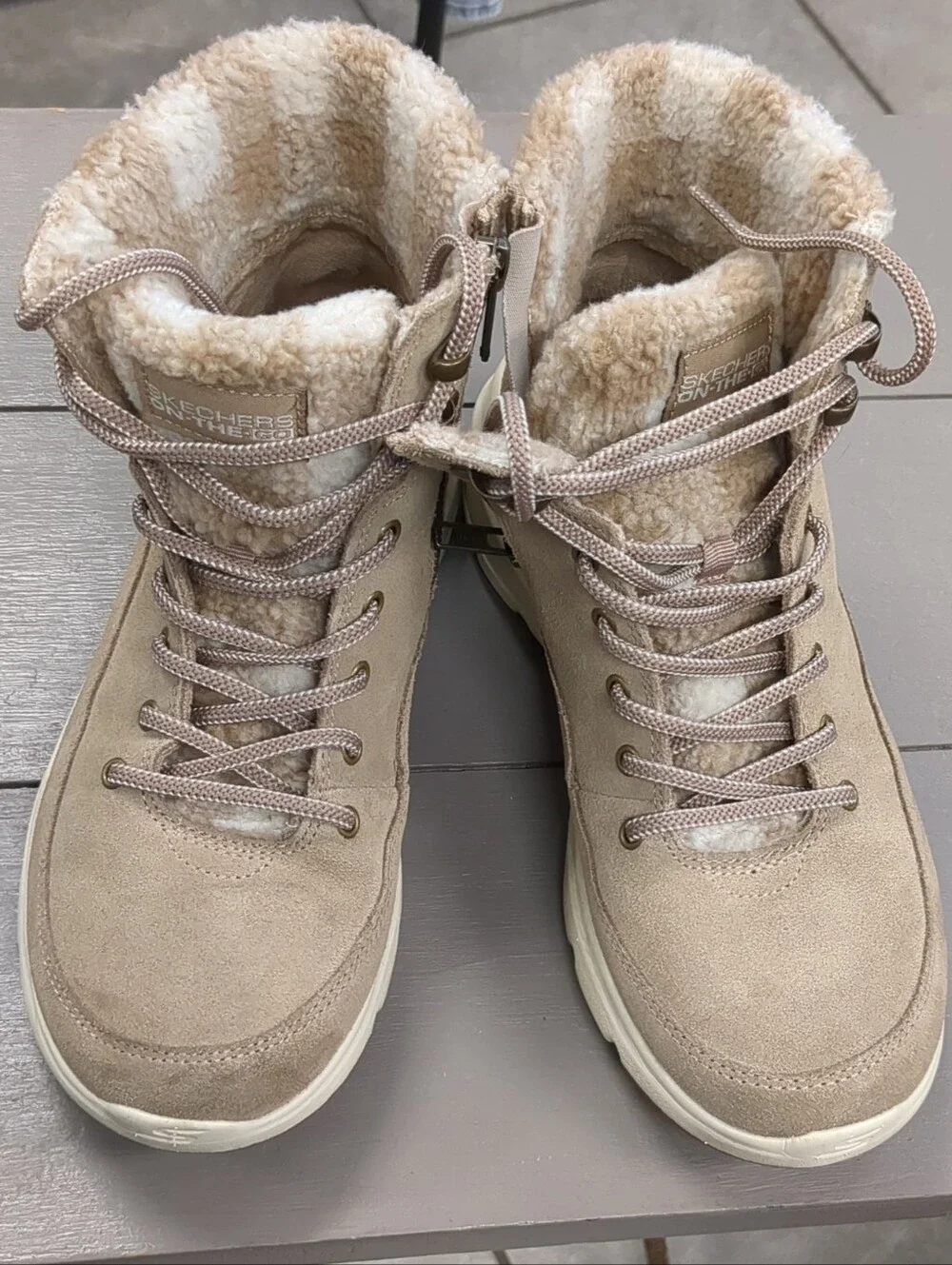 Skechers Women's Tan Suade Lace-Up Boots